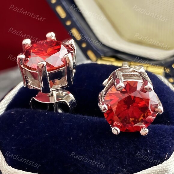 The Mary - Solitaire 6-Prong Moissanite Earrings – Moisfine NEW Certified 2ct. t.w. Garnet Moissanite 6 Prone Solitaire Stud Earrings